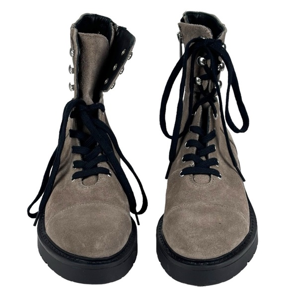 ALL SAINTS DUSTY WF658X BEIGE SUEDE LEATHER LACE UP ANKLE COMBAT STYLE LUG BOOTS - Picture 7 of 16